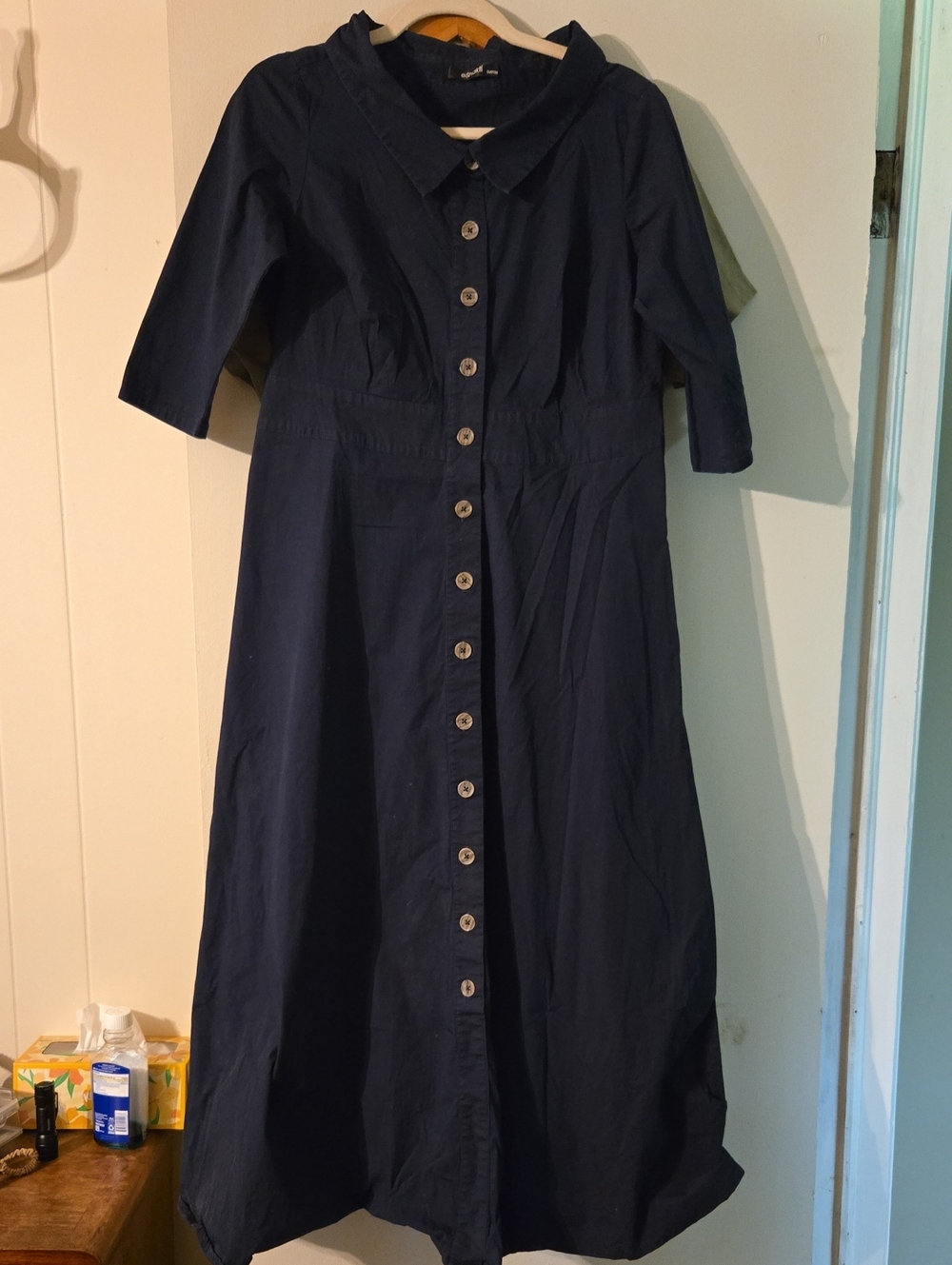 eshakti Navy Button-Front Midi Dress